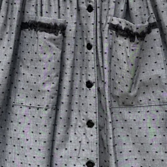 Vintage Dotted Dress with pockets & black pleated trim ~ Gray & Black - Picture 5 of 11